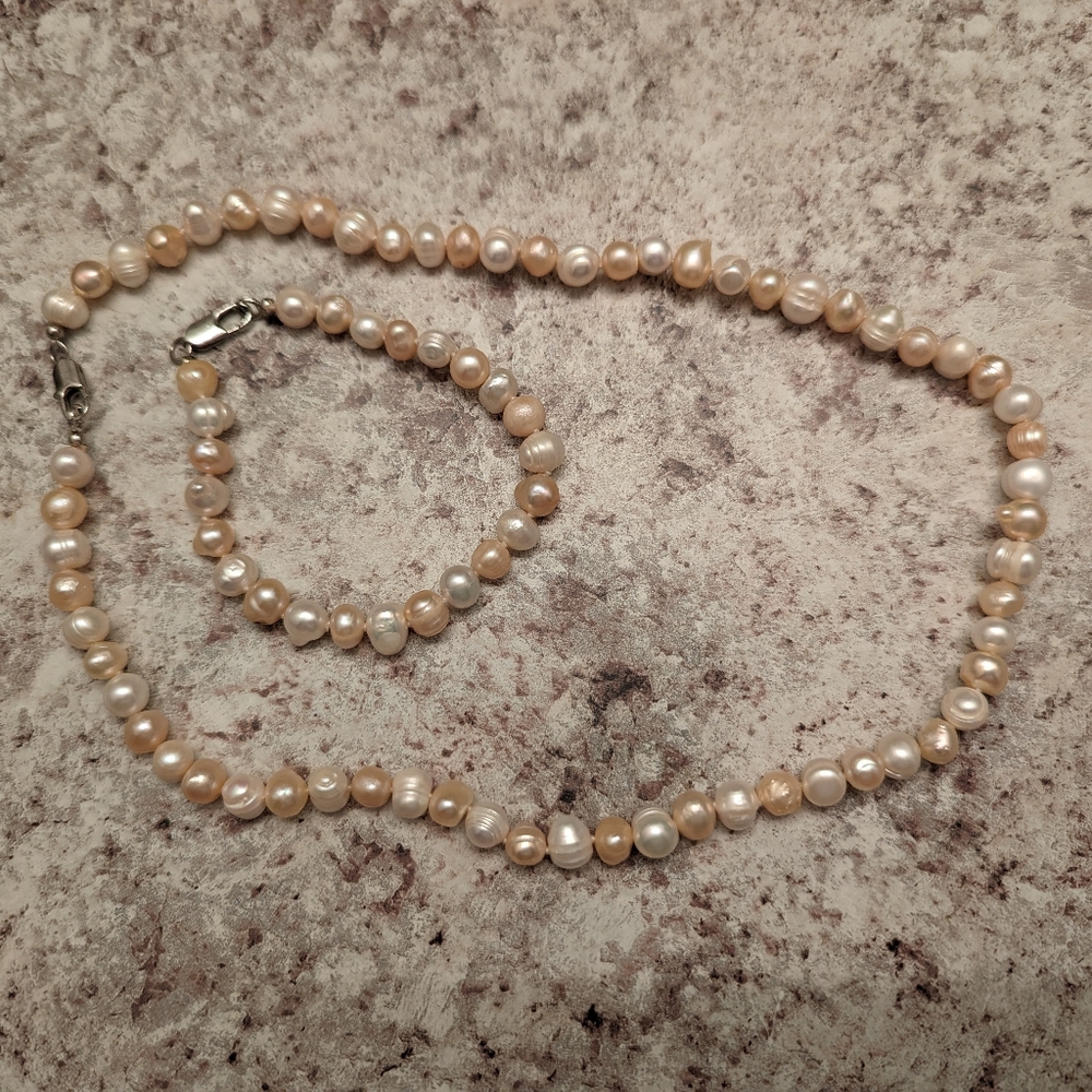 Multicolored Freshwater Cultured Pearl Necklace and Set Bracelet